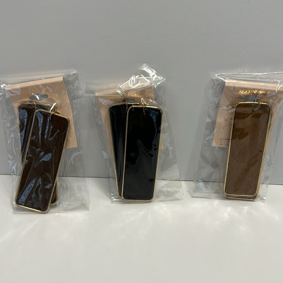 Blossom (Set of 3) Black , Brown, Light Brown Earrings Two All Gold Trim New - Picture 15 of 17